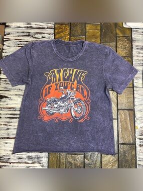 Obsessive Love Women’s Tshirt Cropped Tee Catch Me If You Can XS Blue Motorcycle